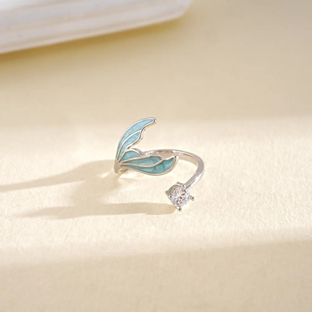 Fishtail Zircon Open Ring – Y2K Geometric Copper Cocktail Ring Cocktail Ring PLUSH