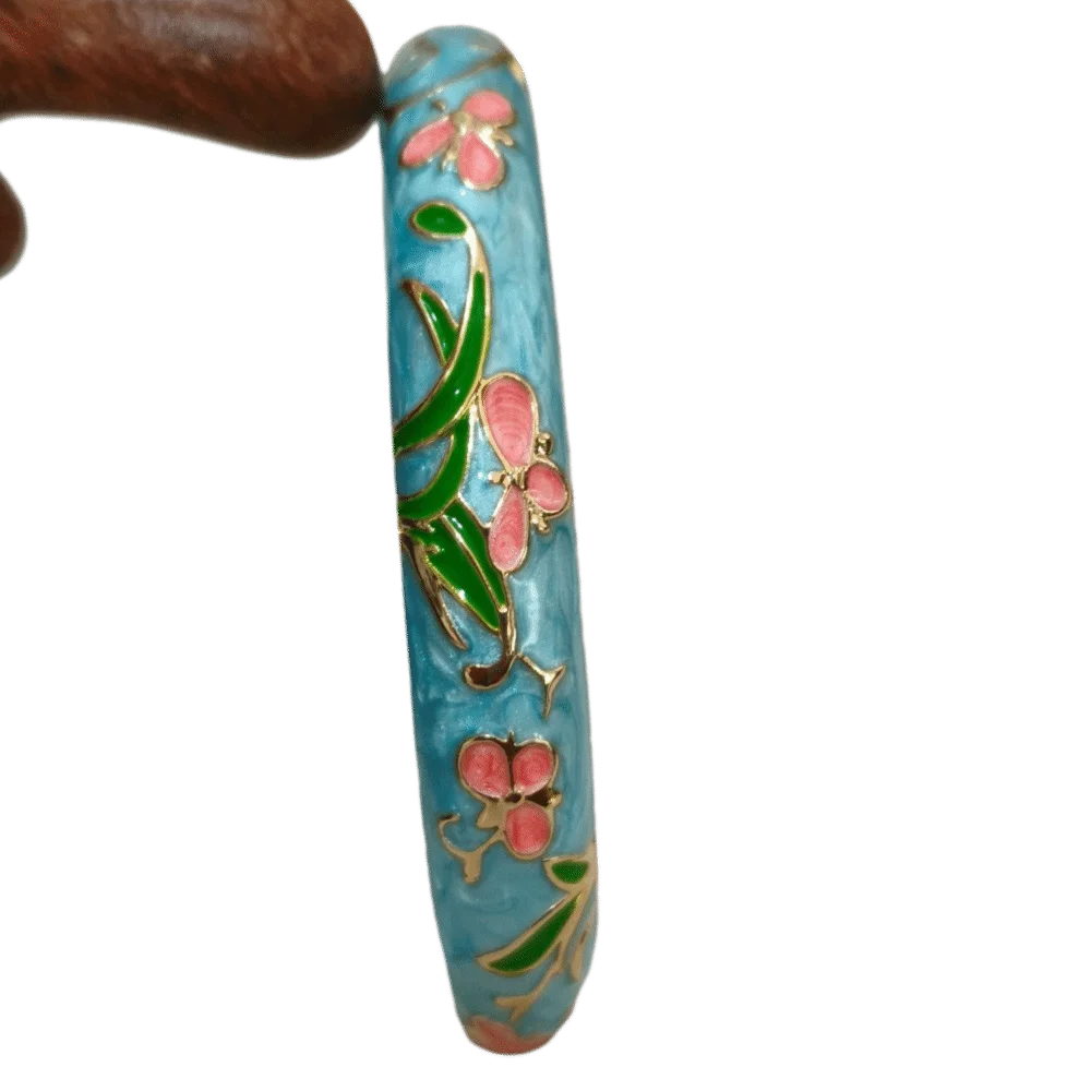 Enamel Peony Filigree Bangle – Vintage Cloisonné Bracelet Enamel Bangle PLUSH 1