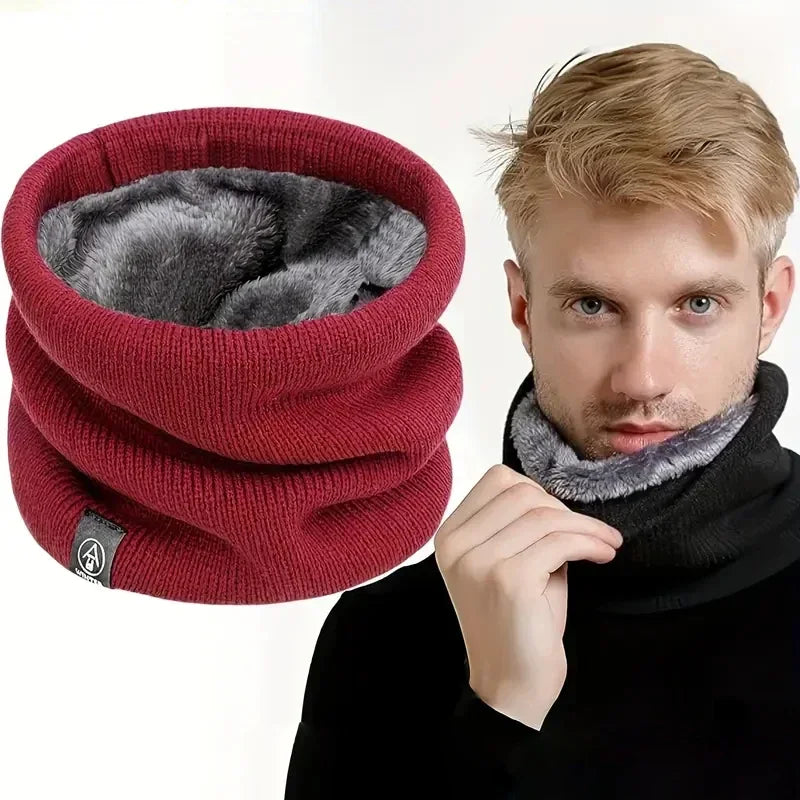 Winter Knitted Neck Gaiter & Fleece Face Mask – Windproof Scarf Neck Gaiter Scarf PLUSH Burgundy 10PCS