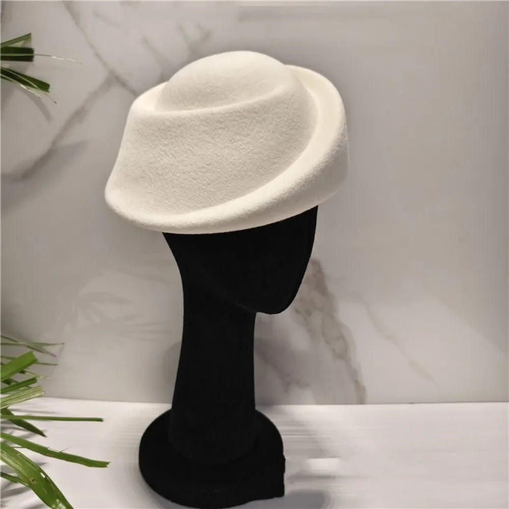 Vintage Hepburn Pillbox Fedora Hat – Elegant Women's Wool Felt Pillbox Fedora Hat PLUSH White