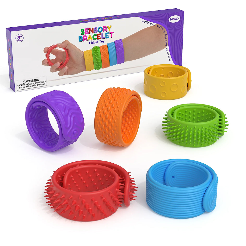 Textured Silicone Fidget Slap Bracelets – 6-Pack Sensory Toys Fidget Sensory Bracelet PLUSH