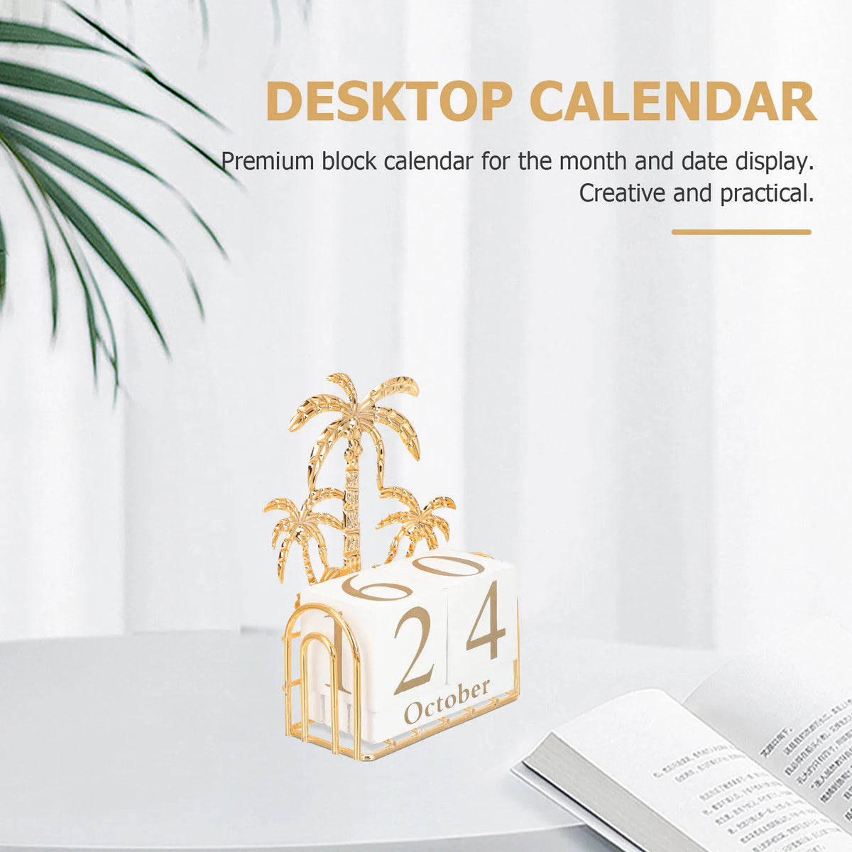 Wooden Perpetual Desk Calendar Block – Wood & Iron Gold Desk Calendar Block PLUSH