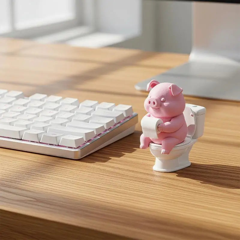 Cute Pig on Toilet Figurine – 3D Printed PLA Desk Ornament Decorative Figurine PLUSH