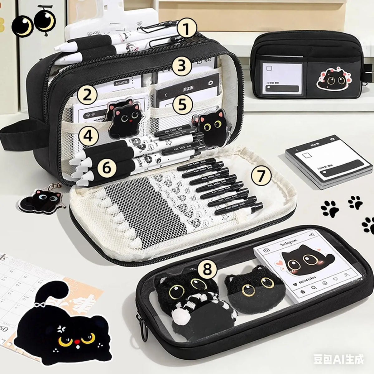 Cute Cat Pencil Case Large Capacity Stationery Set for School Pencil Case Set PLUSH