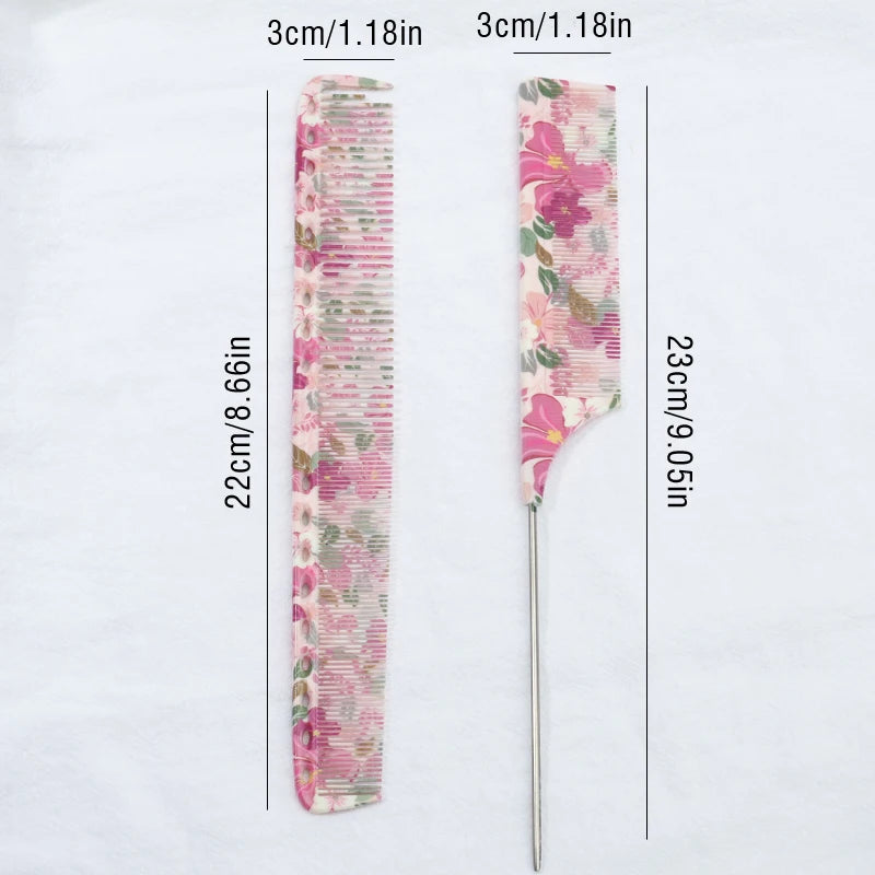 Floral Pointed Tail Comb Set – All Hair Types | 1–5 Pcs Hair Styling Comb PLUSH 2pcs