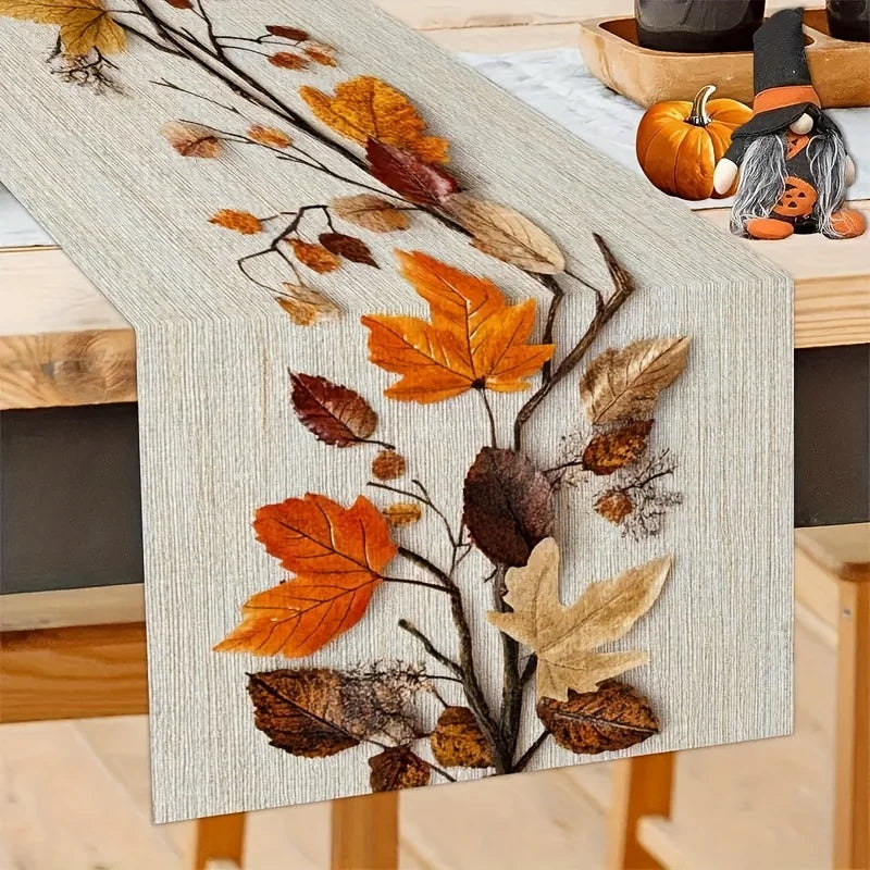 Autumn Leaf Table Runner – Dried Leaves & Vine Design | 3 Sizes Seasonal Table Runner PLUSH