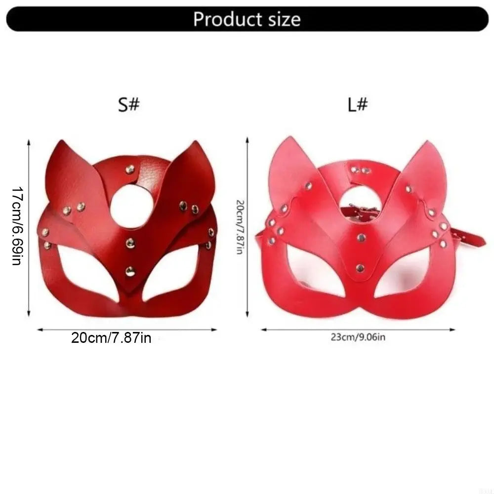 Punk PU Leather Half Face Mask | Animal Ears Masquerade Mask Costume Face Mask PLUSH