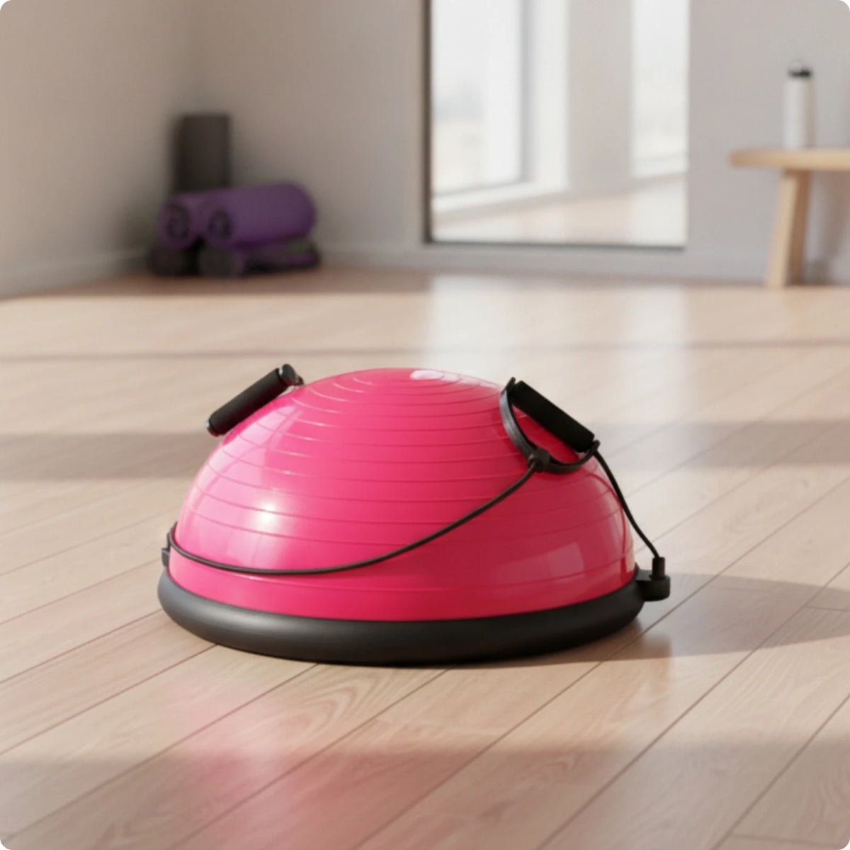 Half-Dome Balance Ball with Resistance Cords | 58cm Anti-Skid Balance Trainer PLUSH Rose Red