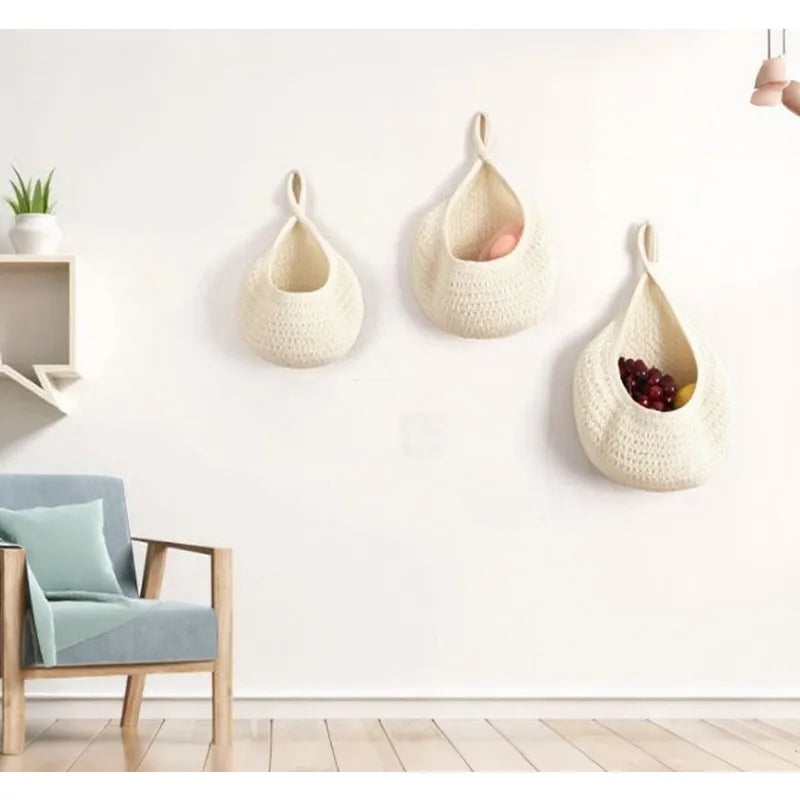 3pcs Macrame Boho Wall Hanging Baskets – Kitchen Storage Woven Storage Baskets PLUSH