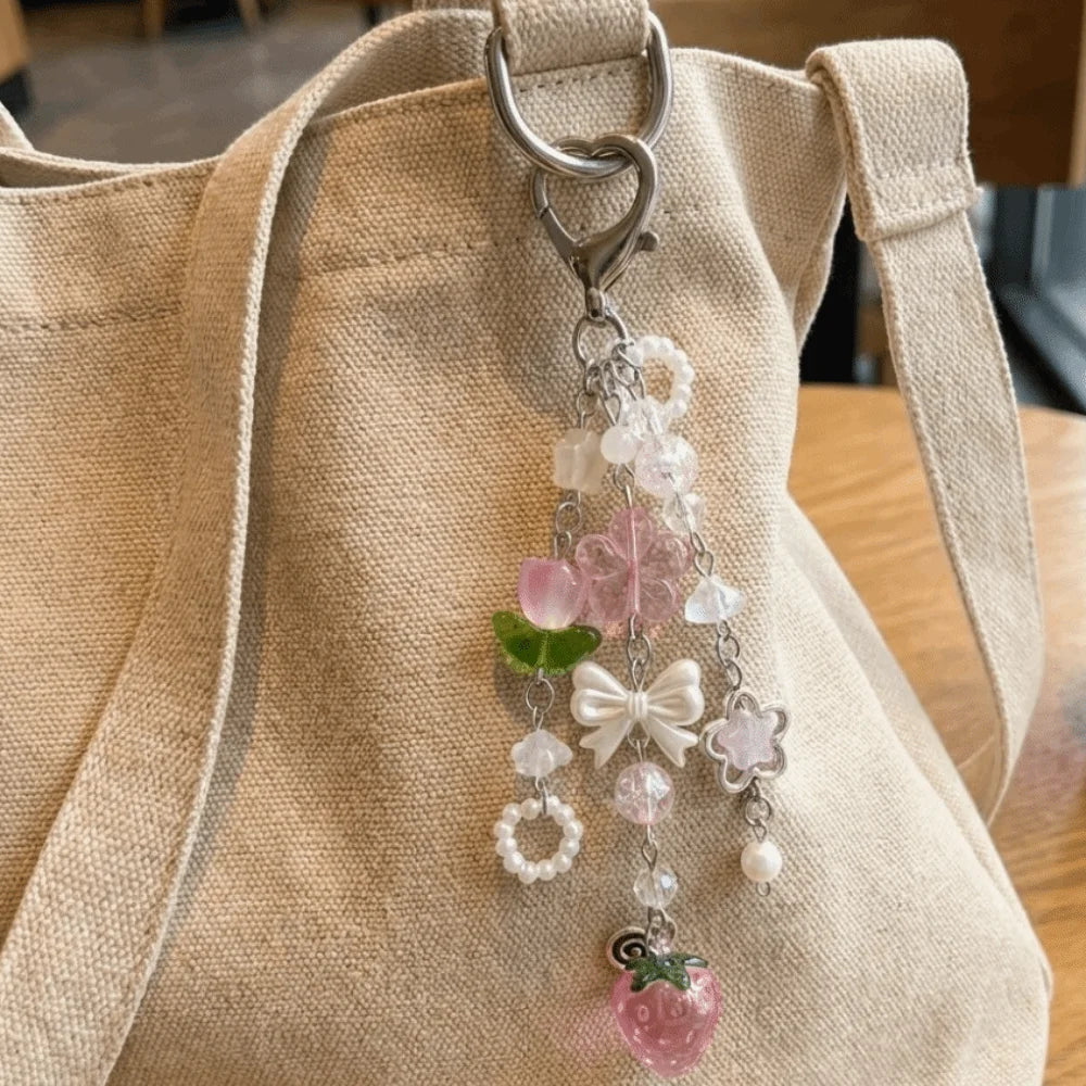Strawberry Beaded Phone Chain Tassel Bag Charm Keychain Bag Charm Keychain PLUSH