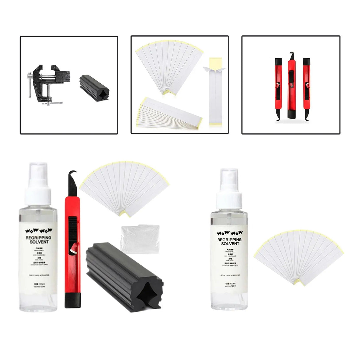 Golf Club Regripping Kit – 15 Tape Strips & 120ml Solvent Golf Grip Kit PLUSH
