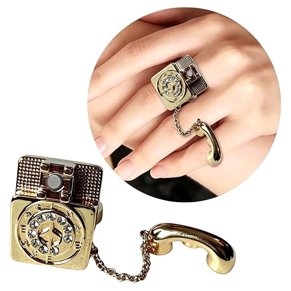 Vintage Enamel Telephone Ring | Magnetic Open Split Alloy Ring Enamel Fashion Ring PLUSH