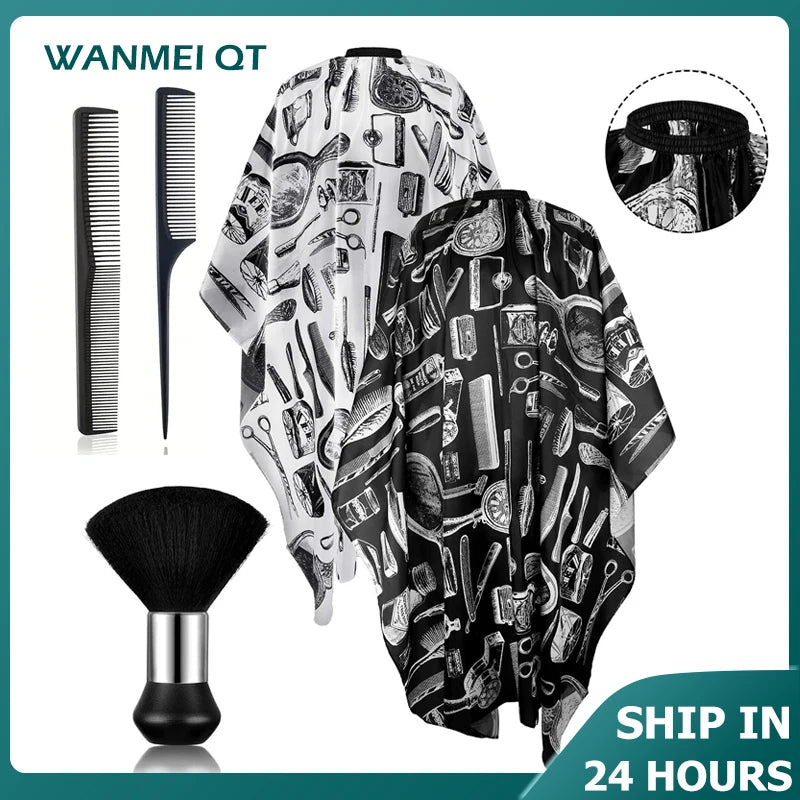 Salon Barber Cloak Set 4pcs/5pcs with Brush & Comb Barber Cloak Set PLUSH
