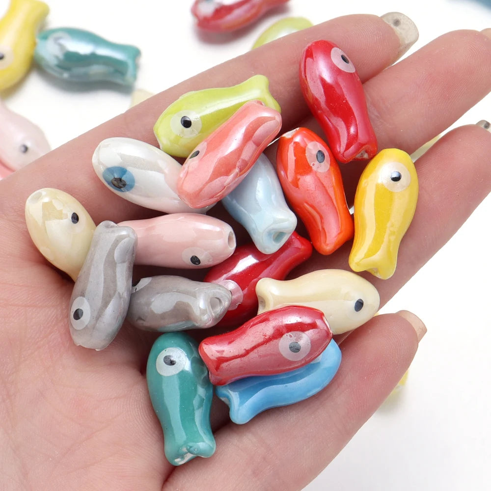 10pcs Fish Shape Ceramic Beads 10x20mm – DIY Jewelry Making Ceramic Jewelry Beads PLUSH