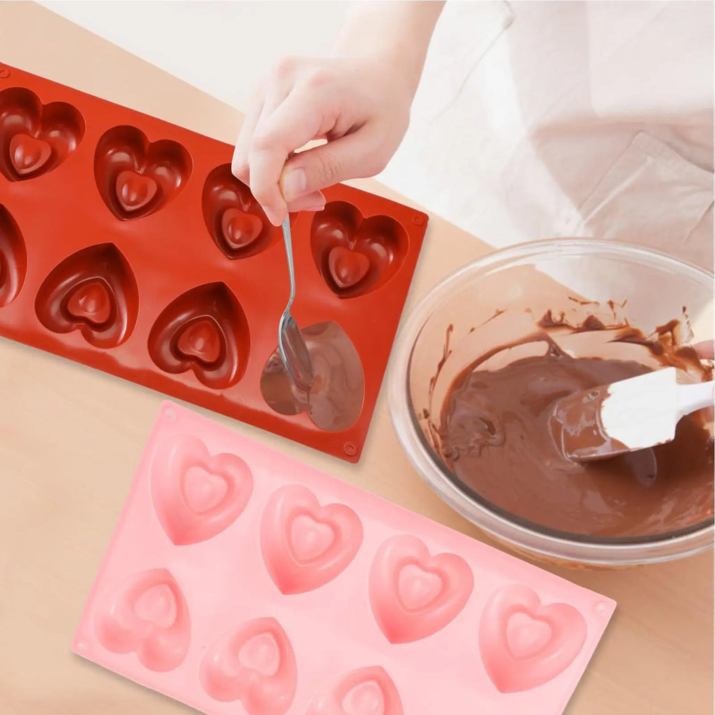 8-Cavity Heart Silicone Mold – Cake, Chocolate & Candle Making Silicone Baking Mold PLUSH