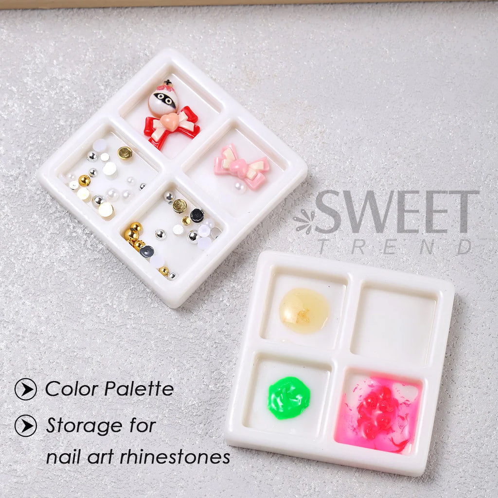 3pcs 4-Grid Nail Color Palette – Gel Polish Mixing & Storage Nail Art Palette PLUSH
