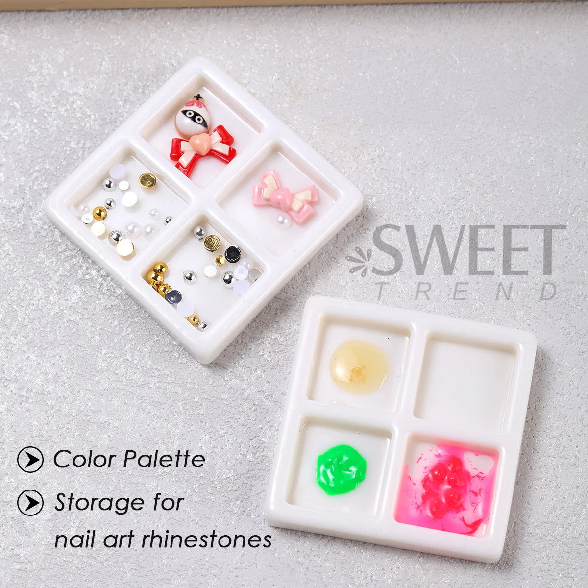 3pcs 4-Grid Nail Color Palette – Gel Polish Mixing & Storage Nail Art Palette PLUSH