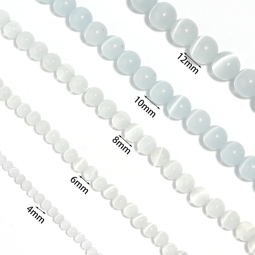 White Cat Eye Round Stone Beads 4–12mm | DIY Jewelry Making Stone Spacer Beads PLUSH