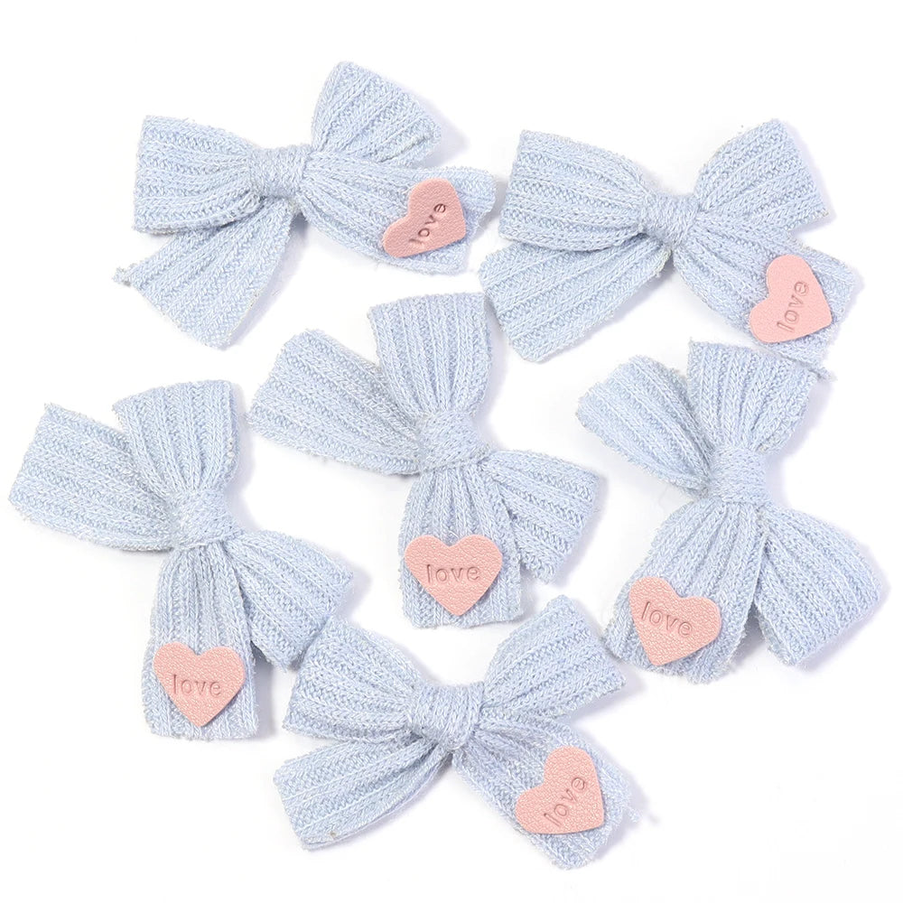 6pcs Knitted Bows Heart Tag – DIY Gift Craft Headwear Decor Craft Bow Set PLUSH blue