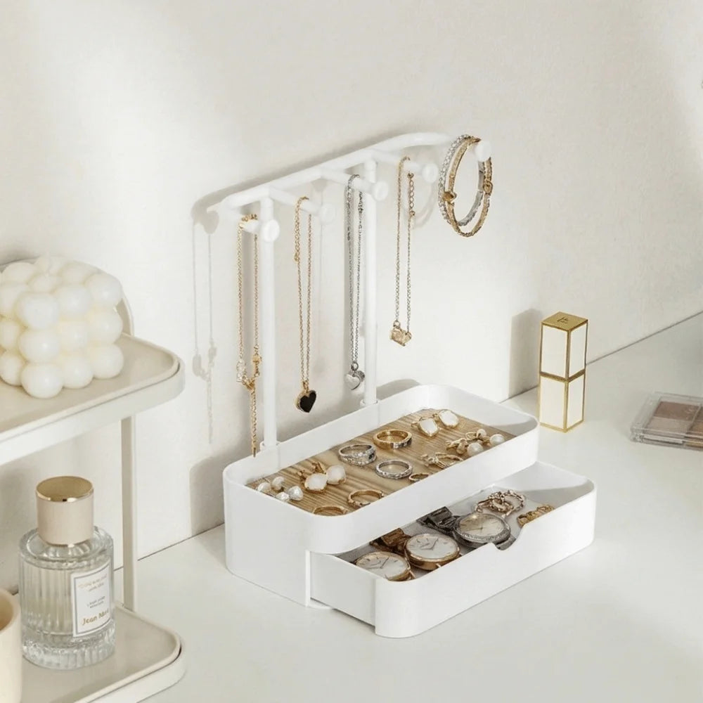 Vintage Wood Jewelry Organizer – Double Layer Display Rack Jewelry Organizer Rack PLUSH
