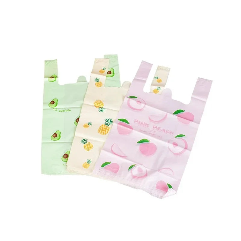 50/100pcs Fruit Print Plastic Gift Bags with Handles Plastic Gift Bags PLUSH