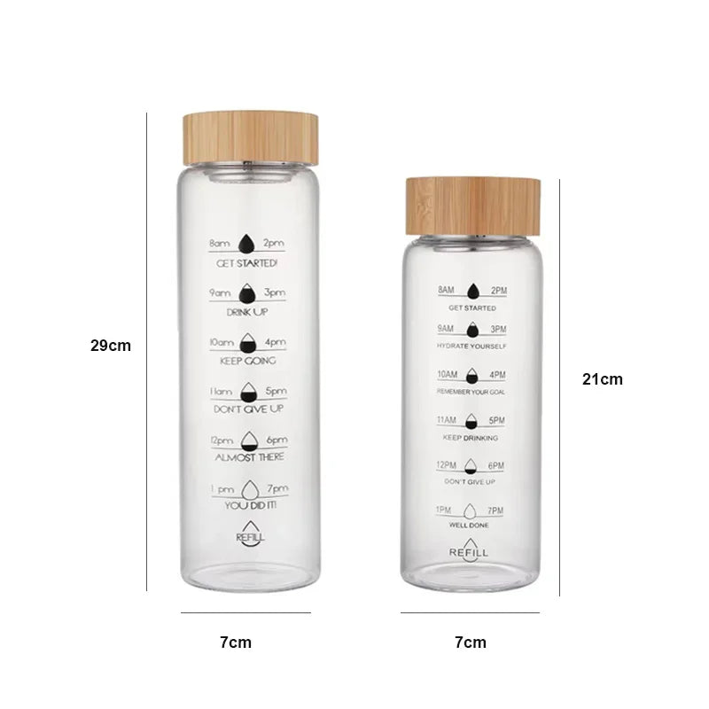 1000ml Glass Water Bottle with Time Marker | Borosilicate Glass Water Bottle PLUSH