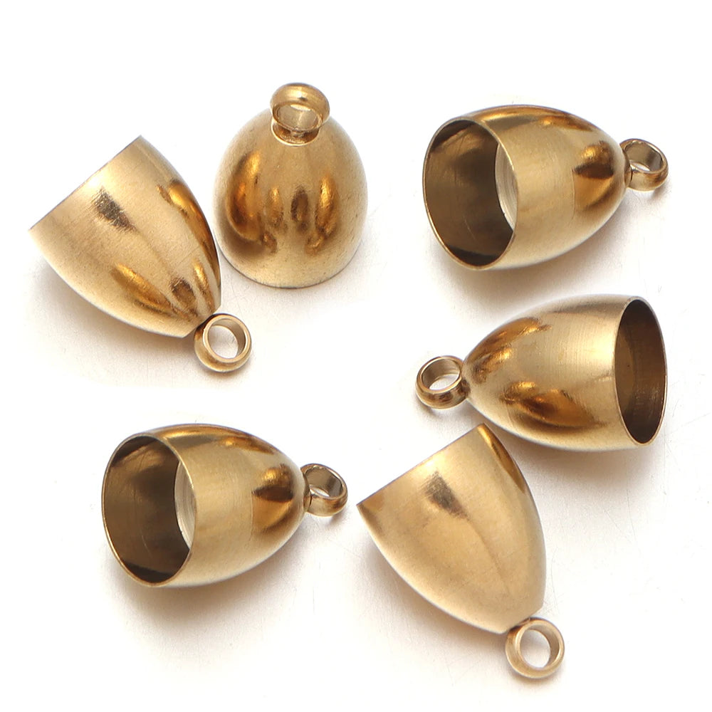 Stainless Steel Cord End Caps with Loop – 6pcs Jewelry Making Jewelry End Caps PLUSH Gold 9X13.5mm