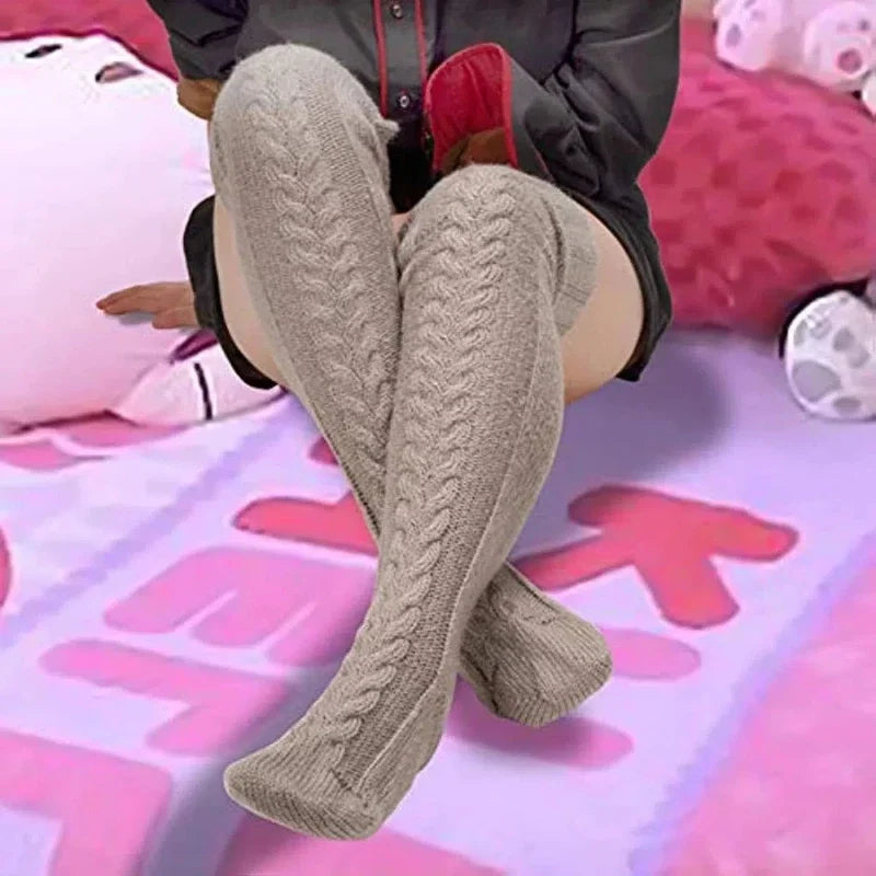 Women's Thigh-High Knit Stockings – Cozy Acrylic Long Socks Thigh-High Stockings PLUSH