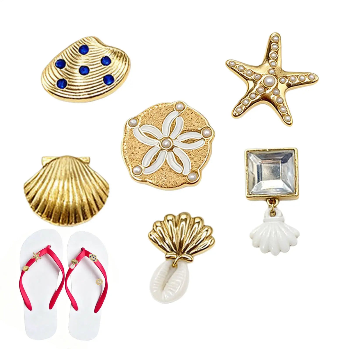 6pcs Starfish Seashell Shoe Charms – DIY Sandal Decorations Shoe Charms PLUSH