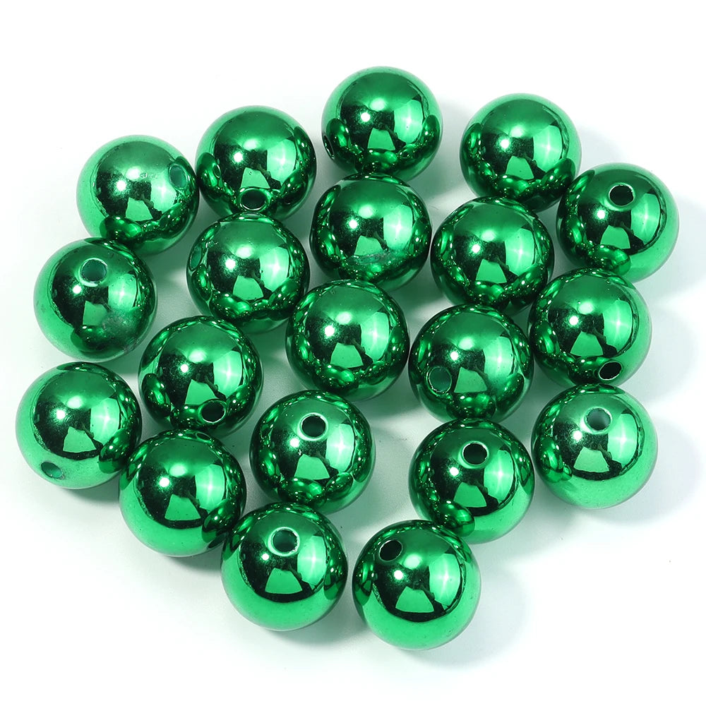 20pcs UV Metallic Round Acrylic Beads 16mm Christmas DIY Jewelry Acrylic Spacer Beads PLUSH Green