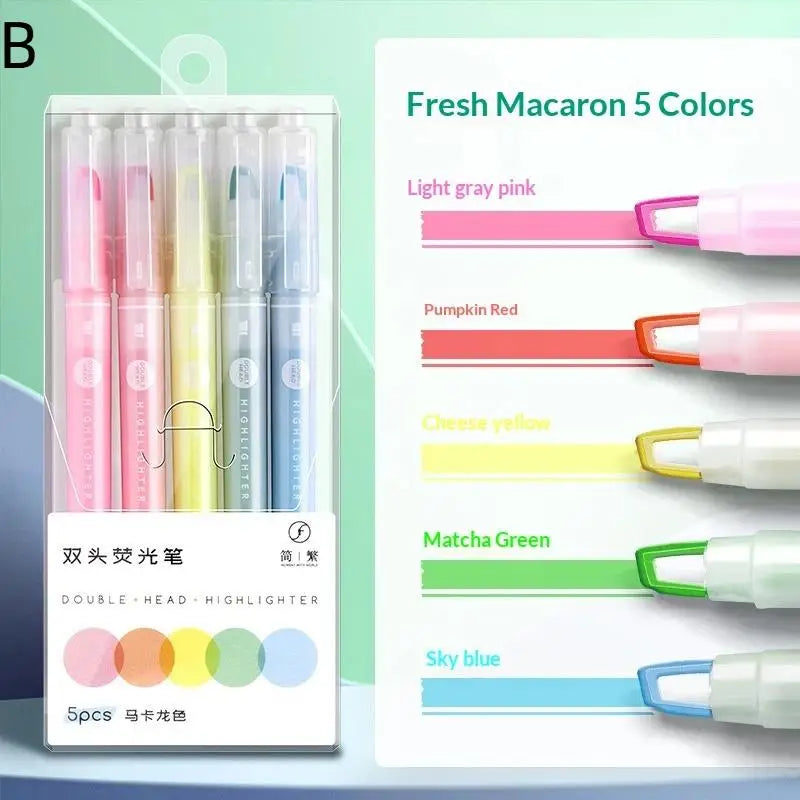 5-Pack Double Head Clear View Highlighter Pens – 8 Colors Highlighter Pens PLUSH B