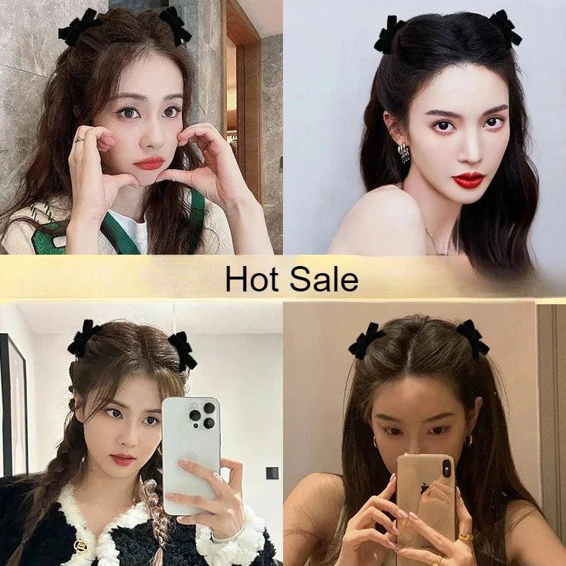 2Pcs Satin Bow Hair Claw Clips Black Red – Korean Style Bow Hair Clips PLUSH