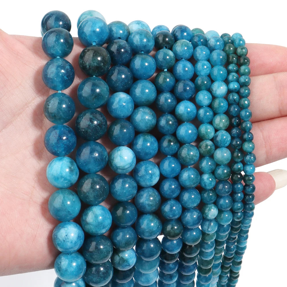 Natural Dark Apatite Round Stone Beads 4–12mm | DIY Jewelry Natural Stone Beads PLUSH