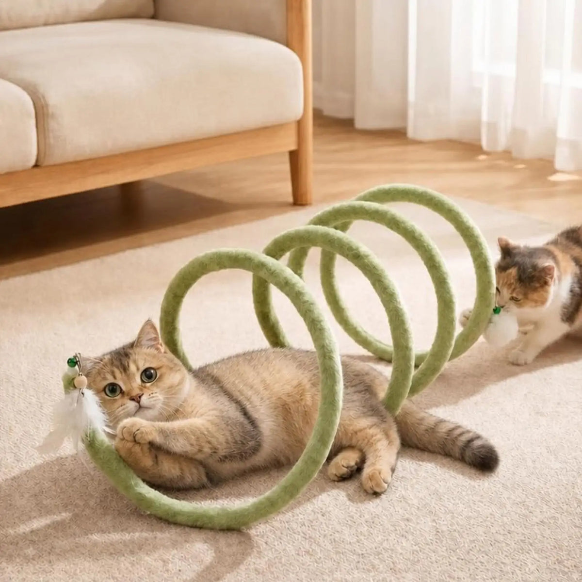 Foldable Spring Cat Tunnel Toy with Jingle Bells & Plush Ball Cat Tunnel Toy PLUSH