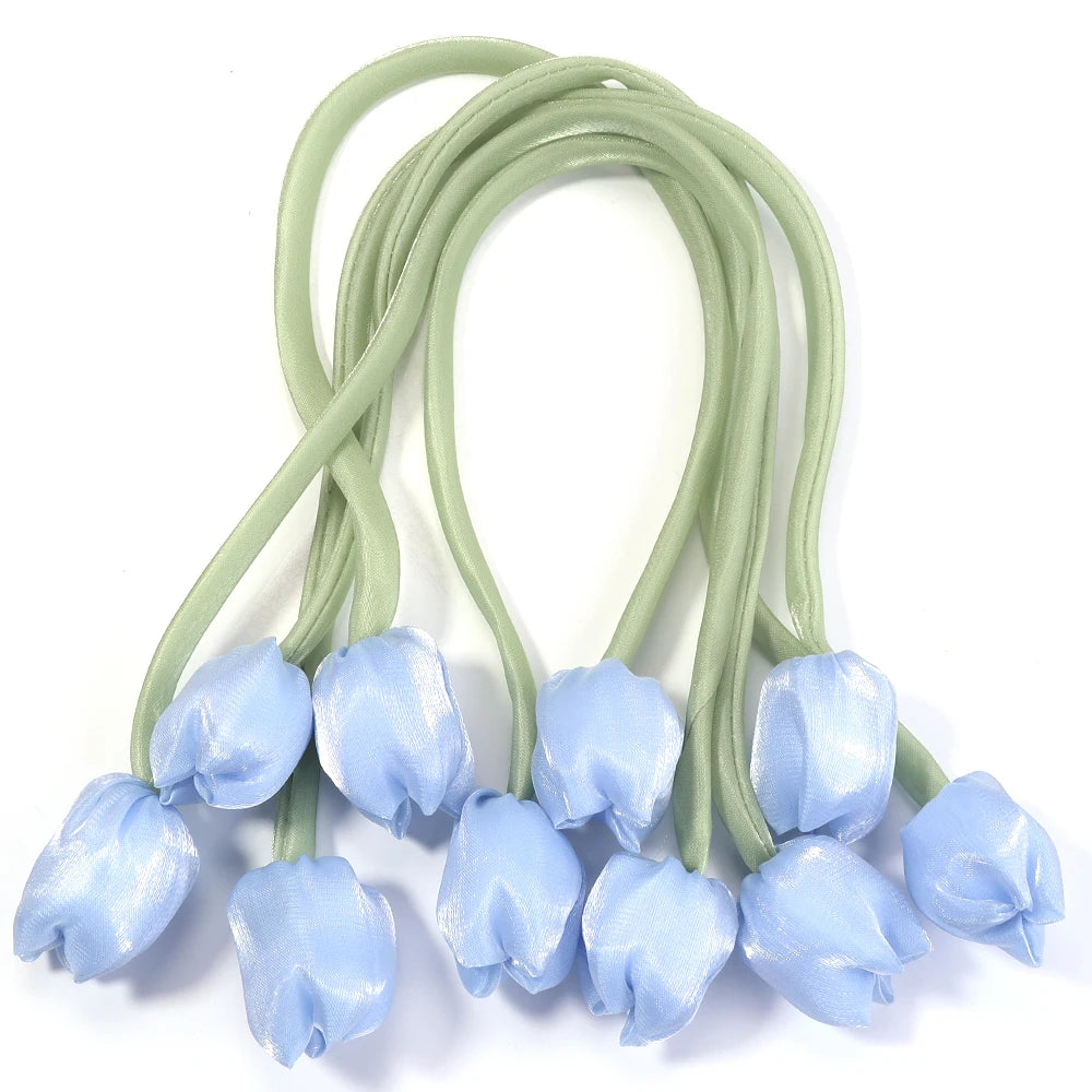 5pcs Tulip Fabric Flower Ribbons – DIY Bag Hat Clothes Decor Fabric Flower Trim PLUSH blue