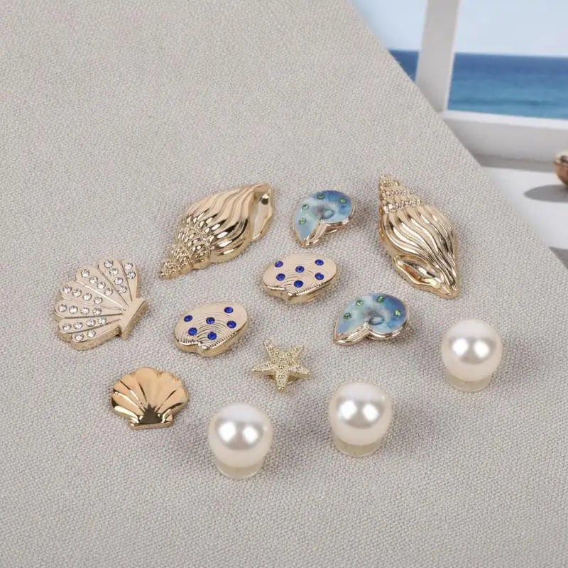 16pcs Starfish & Shell Shoe Charms – Bling Clip Decorations Shoe Charms Set PLUSH