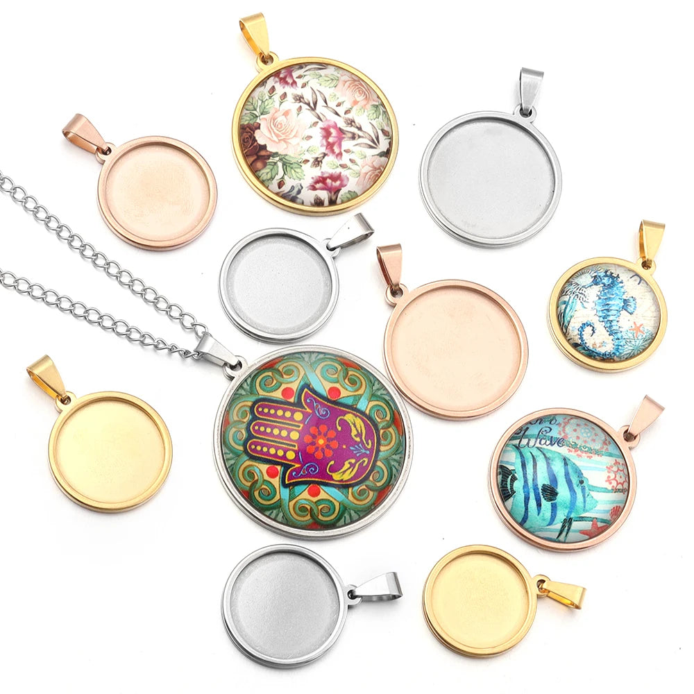5pcs Stainless Steel Round Blank Pendant Tray Base DIY Jewelry Jewelry Pendant Tray PLUSH