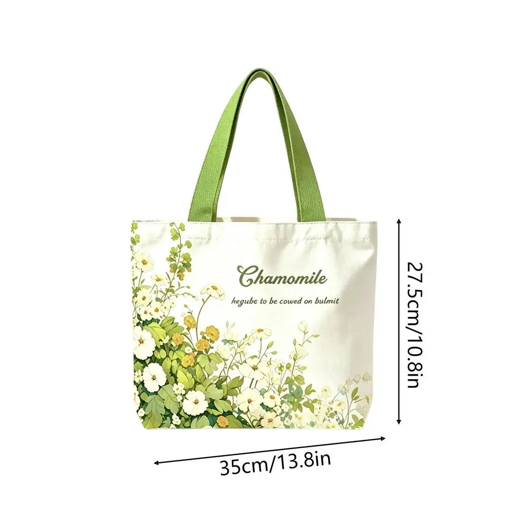 Floral Canvas Tote Bag – Large Open Top Shoulder Bag Canvas Tote Bag PLUSH Green
