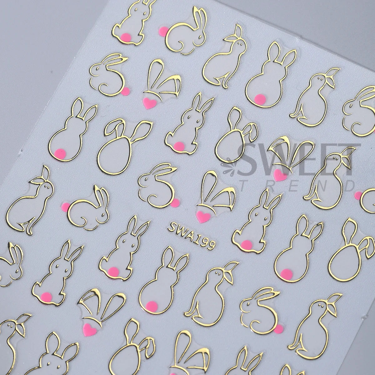 Hollow Bunny Nail Stickers Gold Silver Pink Easter Decals 2pcs Nail Art Stickers PLUSH