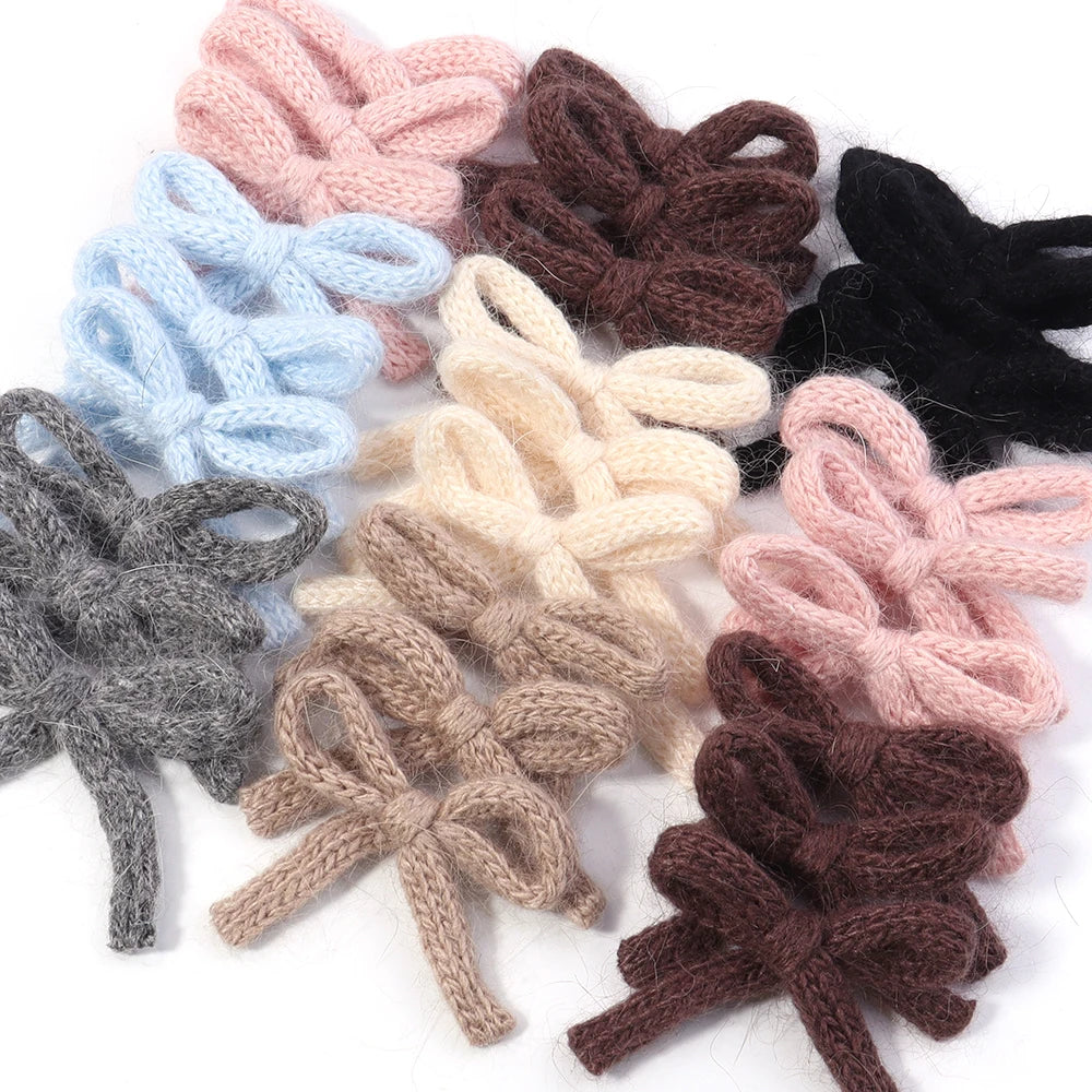 6pcs Fluffy Knit Yarn Bows for DIY Hair Clips & Jewelry Bow Embellishments PLUSH