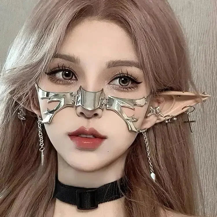 Cyberpunk Metal Chain Face Ornament – Gothic Mask Jewelry Face Chain Ornament PLUSH