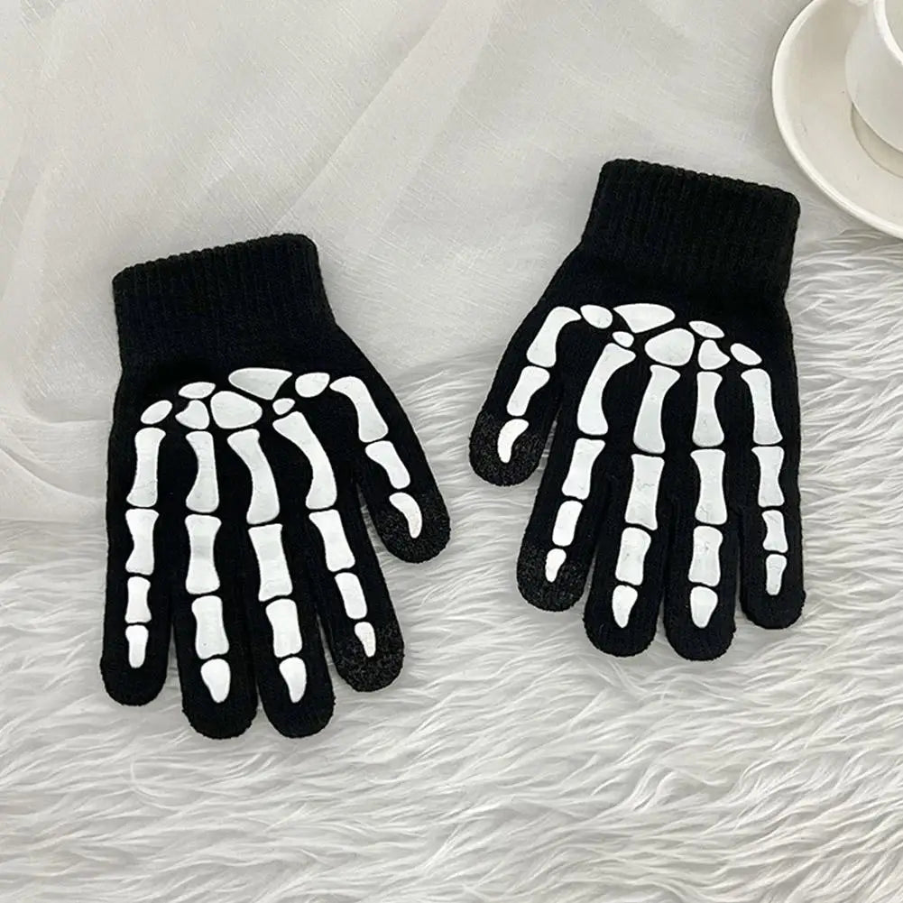 Halloween Skull Skeleton Full Finger Gloves – Cycling Costume Costume Gloves PLUSH