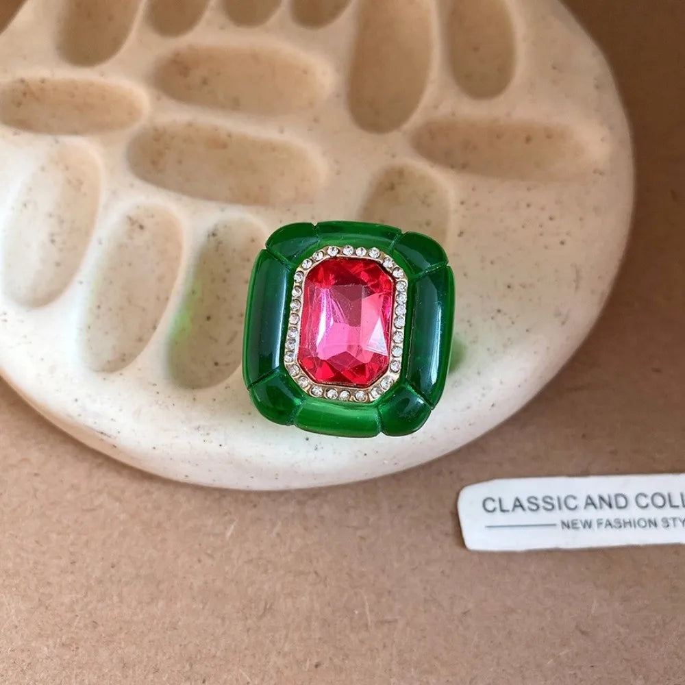Y2K Candy Color Acrylic Resin Dome Ring | Korean Punk Style Fashion Statement Ring PLUSH Green Rose Red