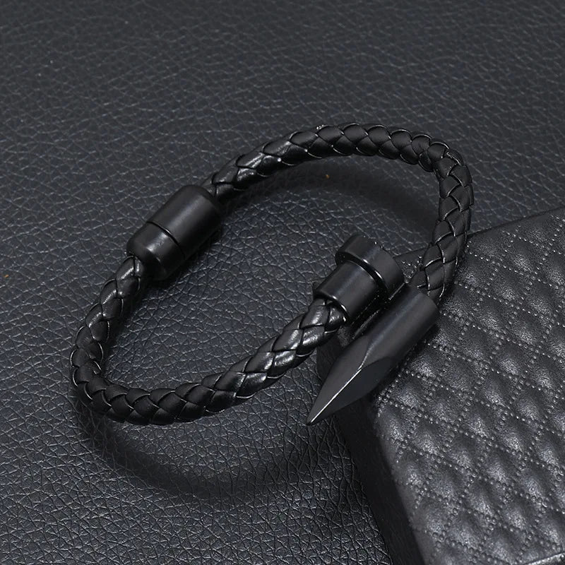 Men's Leather Rope Braided Bangle – Magnetic Alloy Buckle Leather Braided Bracelet PLUSH