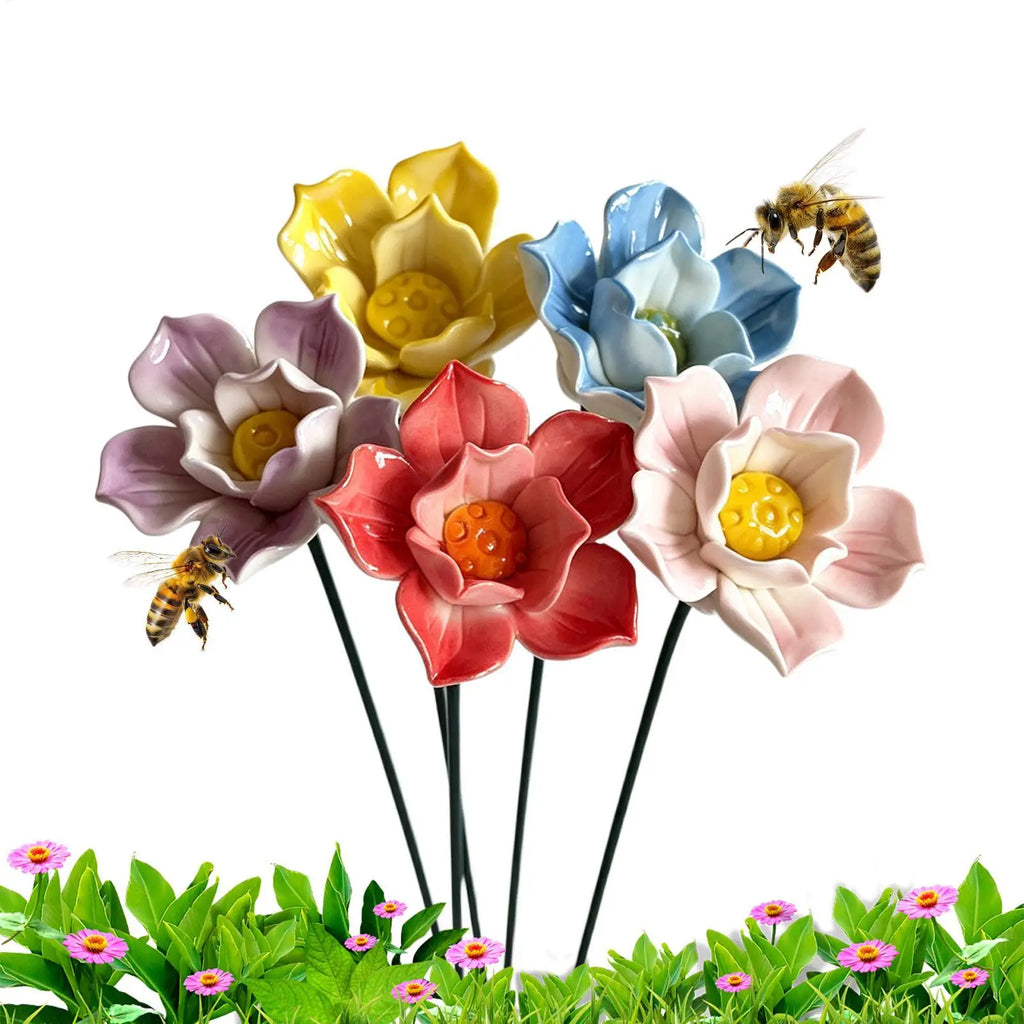 5-Pack Ceramic Bee Watering Station Garden Flower Stakes Garden Watering Station PLUSH