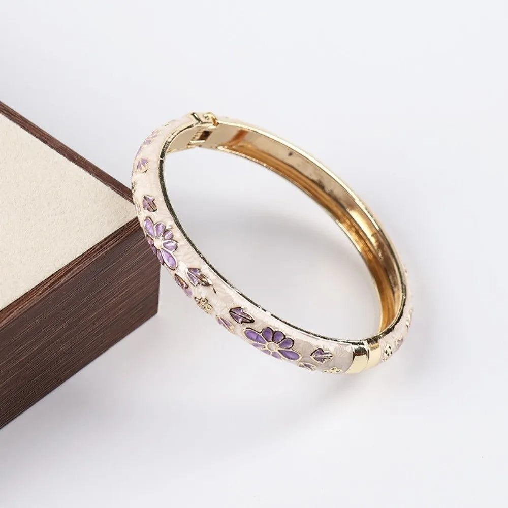 Vintage Cloisonne Enamel Floral Cuff Bangle | Women's Bracelet Enamel Cuff Bangle PLUSH Style 3