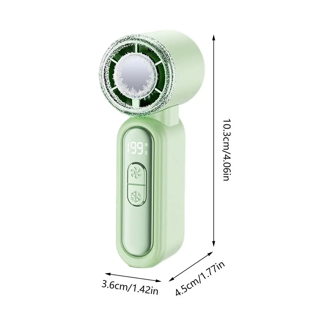 Mini Rechargeable Handheld Fan – LED Display & Lanyard Handheld Cooling Fan PLUSH Green
