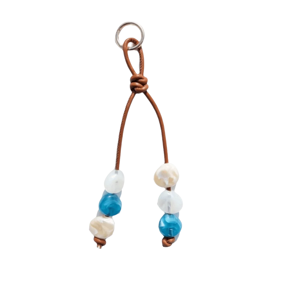 Vintage Boho Resin Beaded Keychain – Braided PU Cord Keyring Beaded Keychain PLUSH Style D