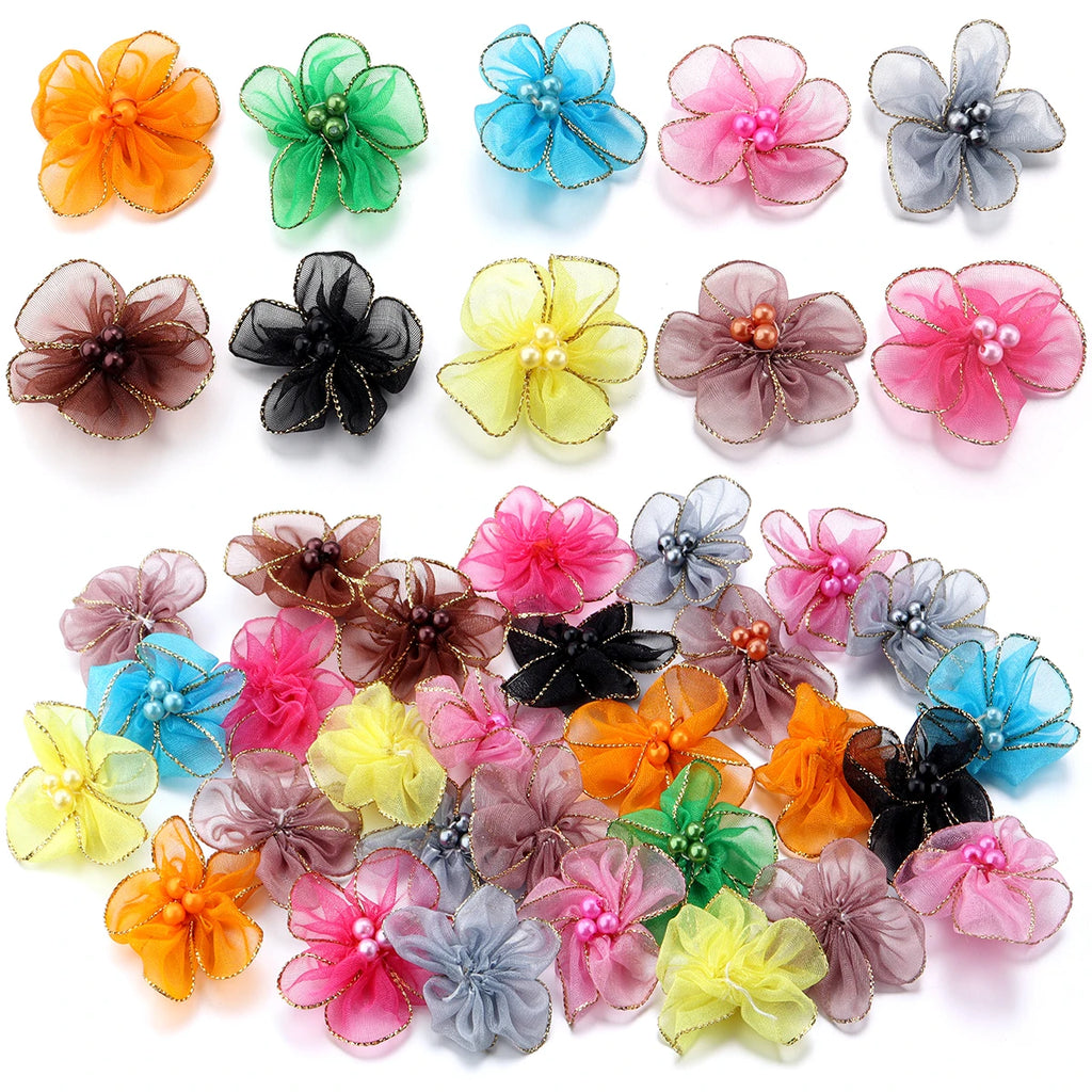 20pcs Chiffon Fabric Flowers – Colorful Blossom Craft Decor Fabric Craft Flowers PLUSH