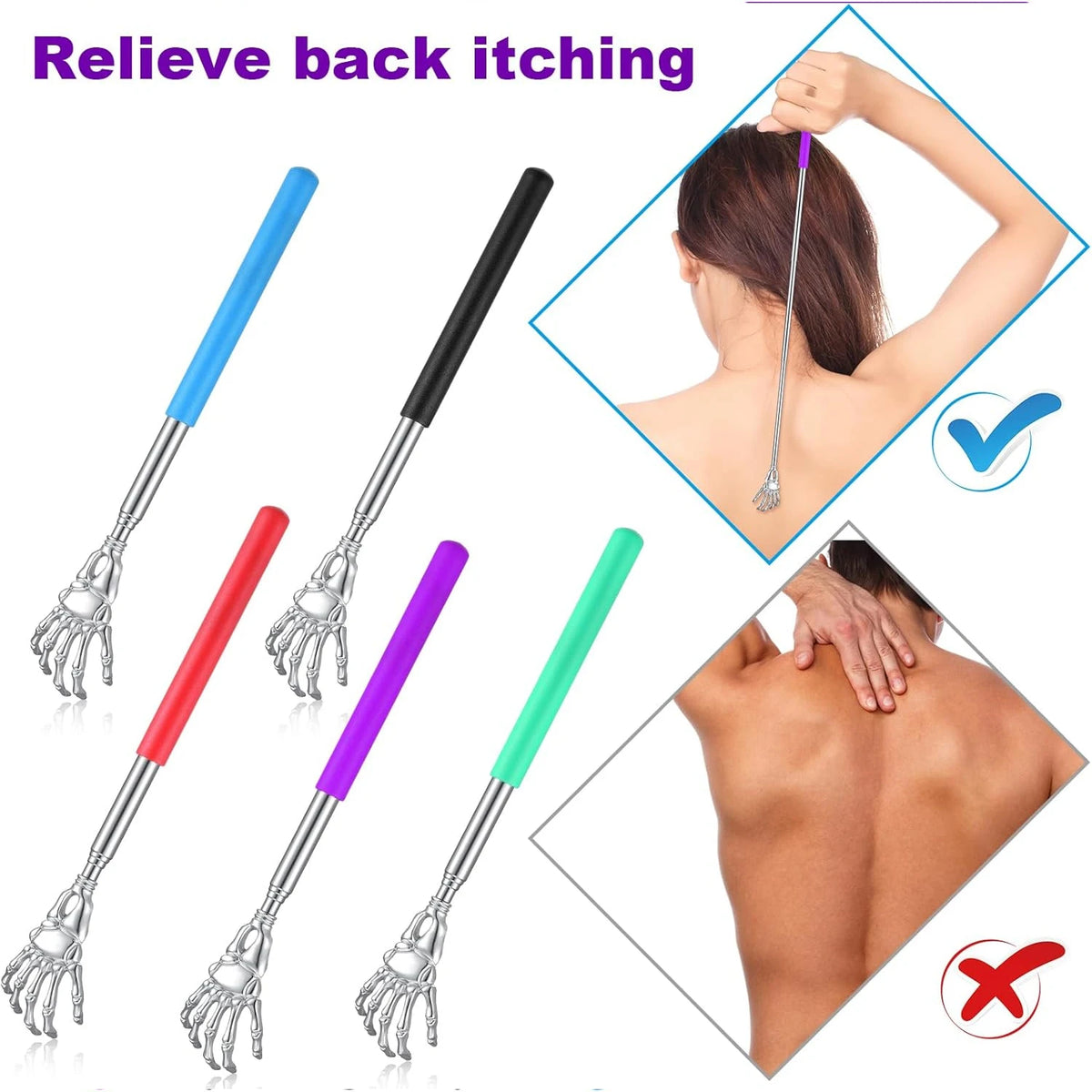 Telescoping Back Scratcher Long Reach Stainless Steel Claws Back Scratcher PLUSH